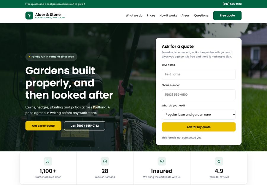 A landscaping company's website.