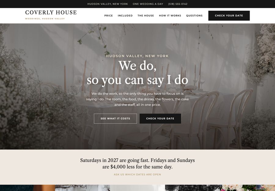 A wedding venue's website.