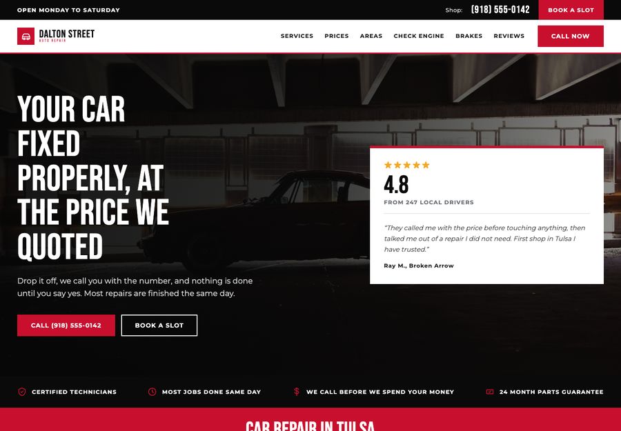 A car repair garage's website.
