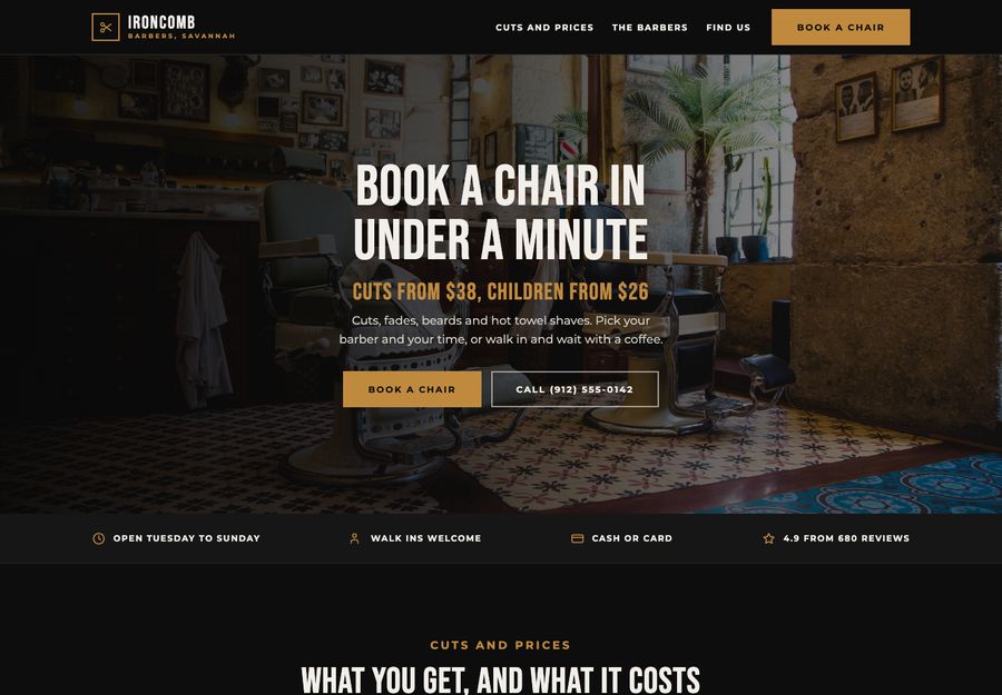 A barber shop's website.